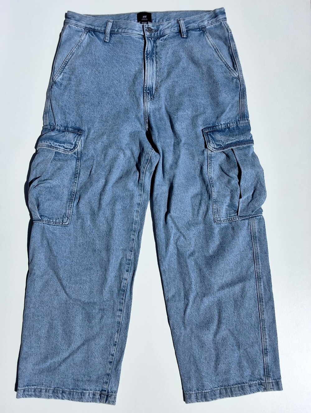 (34x32) H&M Light Denim Blue Baggy Fit Men’s Cargo Jeans